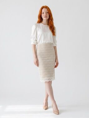 Women's White Lace Midi Skirt